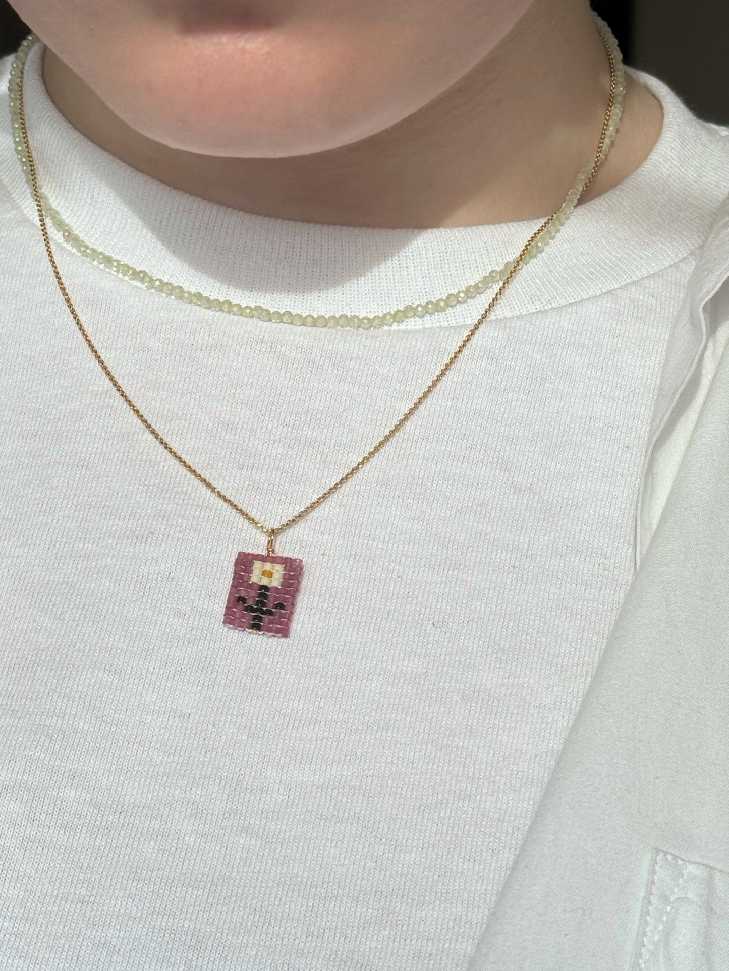 Flower Charm Necklace - Shiny Cat Eye Effect