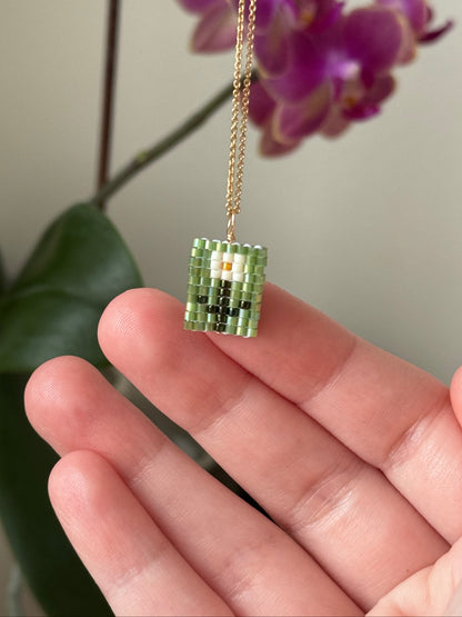 Flower Charm Necklace - Cat Eye Effect