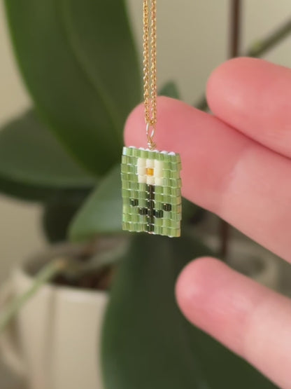 Flower Charm Necklace - Cat Eye Effect